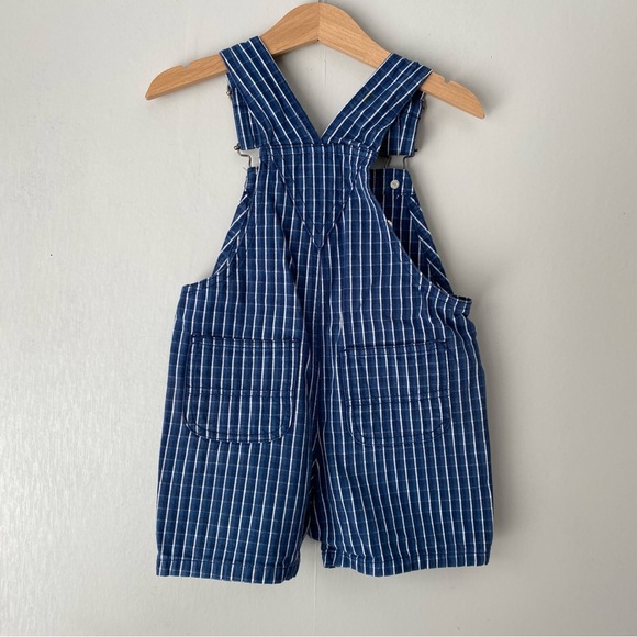 Vintage Y2K Arizona Dark Blue Plaid Print 100% Cotton Shortalls 24M - Picture 7 of 11
